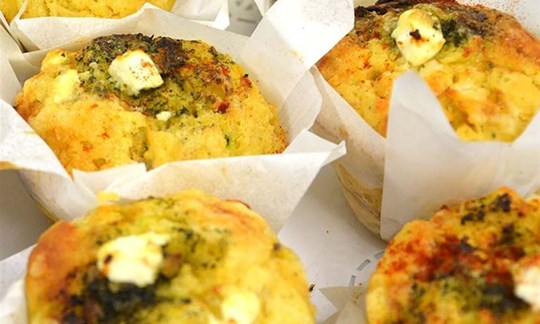 Muffins - (Savoury) with butter and utensils (v)