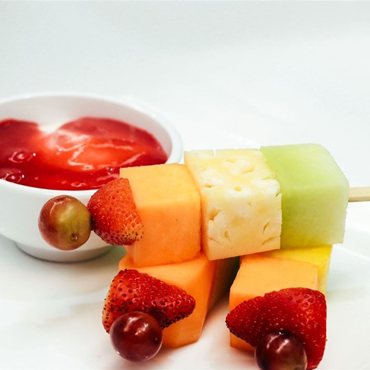 Mini Fruit Skewer - with yoghurt & berry dipping sauce