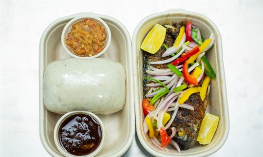 Grilled Tilapia with your choice of Side (Banku, Kenkey, White Rice)