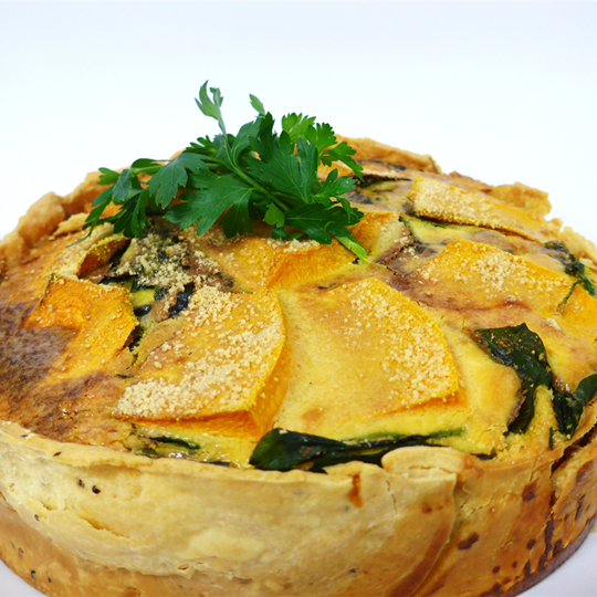 Roast Pumpkin Spinach and Blue Cheese Tart served with choice of 2 salads  (orders in multiples of 12 only)