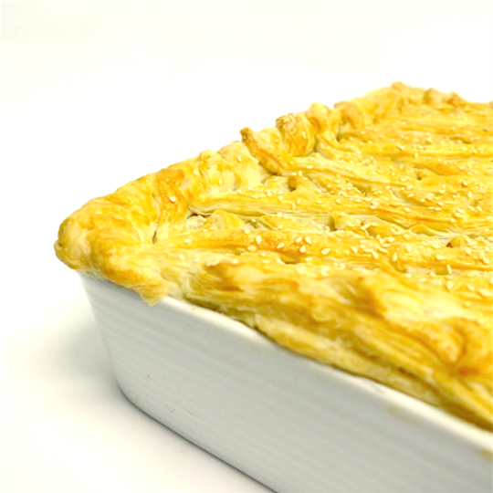 Chicken and mushroom pie with rough puff top pastry (serves 6)