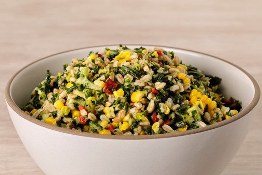 Farro and Sweet Summer Corn Salad with Kale