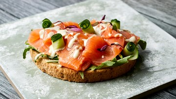 Smoked Salmon Tartine with Quick Pickled Cucumber & Dill Mustard Dressing