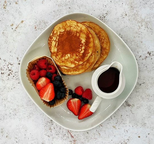 American Style Pancakes served with Maple syrup, Mixed Fruit & Berries