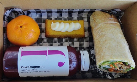 Gluten free wrap and juice Lunch box