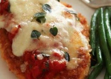 Chicken Parmigana with herbed roast potatoes & greens  (Serves 4-6)